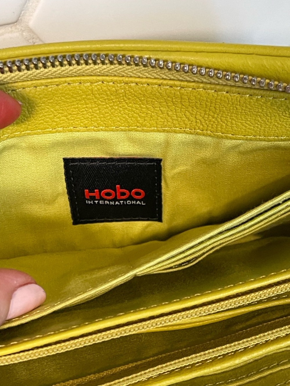 HOBO Chartreuse Woven Leather Zip Wallet - Picture 2 of 8